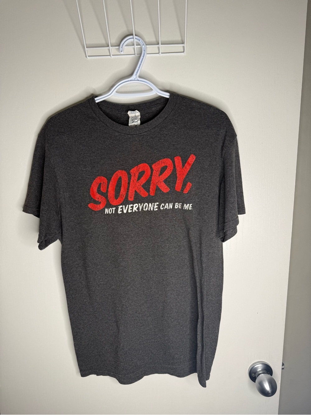 Sorry Not Everyone Can be Me Graphic Tee - Dark Gray with Red Print Vintage